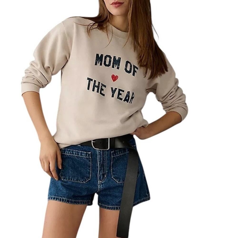 Favorite Daughter Mom of the Year Oversized Heather Oatmeal Sweatshirt Medium